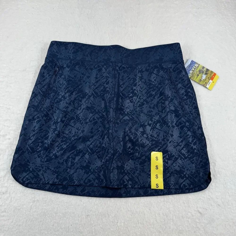 Orvis Travel Skort Womens Size S Blue Shattered Glass Print Pockets Athletic